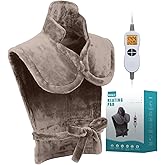 26" x 35" Flannel Neck&Shoulder&Back Heating Pad with 12 Temperature Settings&Countdown Timer, Pain Relief for Back/Neck/Shoulders/Menstrual Pain, Christmas Gifts for Women Men Mom Dad(Light Tan)