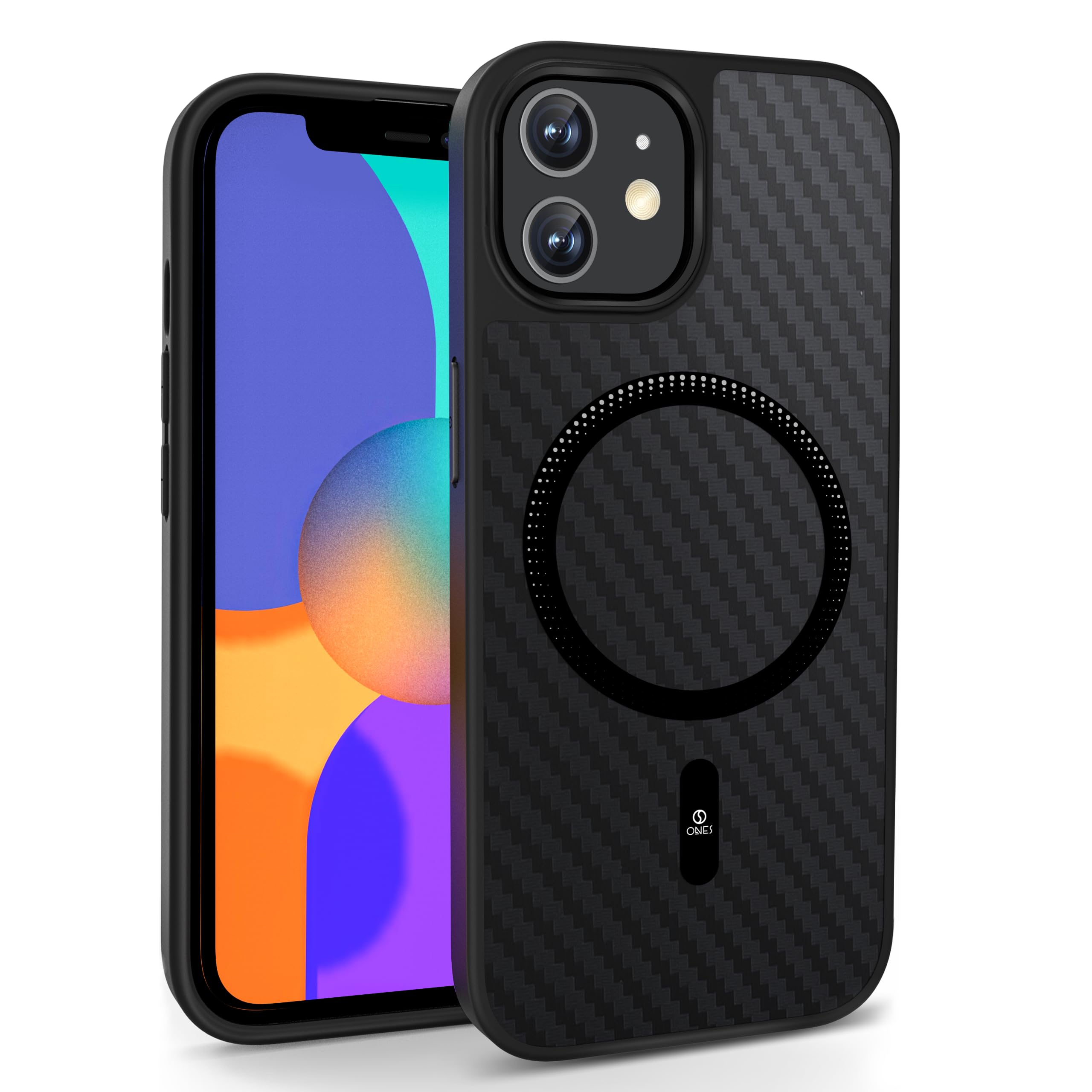 Photo 1 of ONES Magnetic for iPhone 12Pro /12 Case, [Compatible with MagSafe][Military-Grade Drop Protection] Carbon Fiber Pattern, Shockproof Protective Hard Back Cover for iPhone 12Pro /12 Phone Case, Black