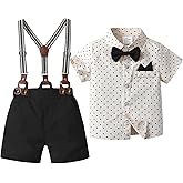 Baby Boys Shorts Sets,Infant Shirt + Shorts + Bow Tie + Suspenders,Toddler Summer Gentleman Outfits