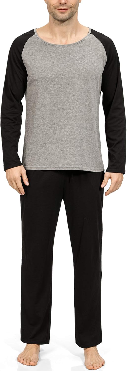 YIMANIE Men's Pajamas Set Soft Cotton Knit Long Sleeves and Pajamas pants Classic Sleepwear Lounge Set at  Men’s Clothing store