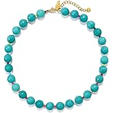 Elegance 11 designs Colourful Chunky Beaded Gemstone Necklace for Women, Beach Waterproof Stainless Steel Boho Choker Natural Stone Necklaces Surfer Summer Handmade Jewelry