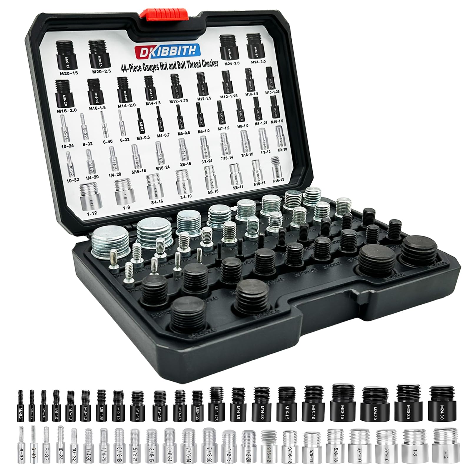 Photo 1 of 44-pc Nut and Bolt Thread Checker Set - Female & Male Size Gauges, 23 Inch & 21 Metric Sizes - Individually Housed in Organized Storage Case - Ideal for Difficult Access Thread Checking