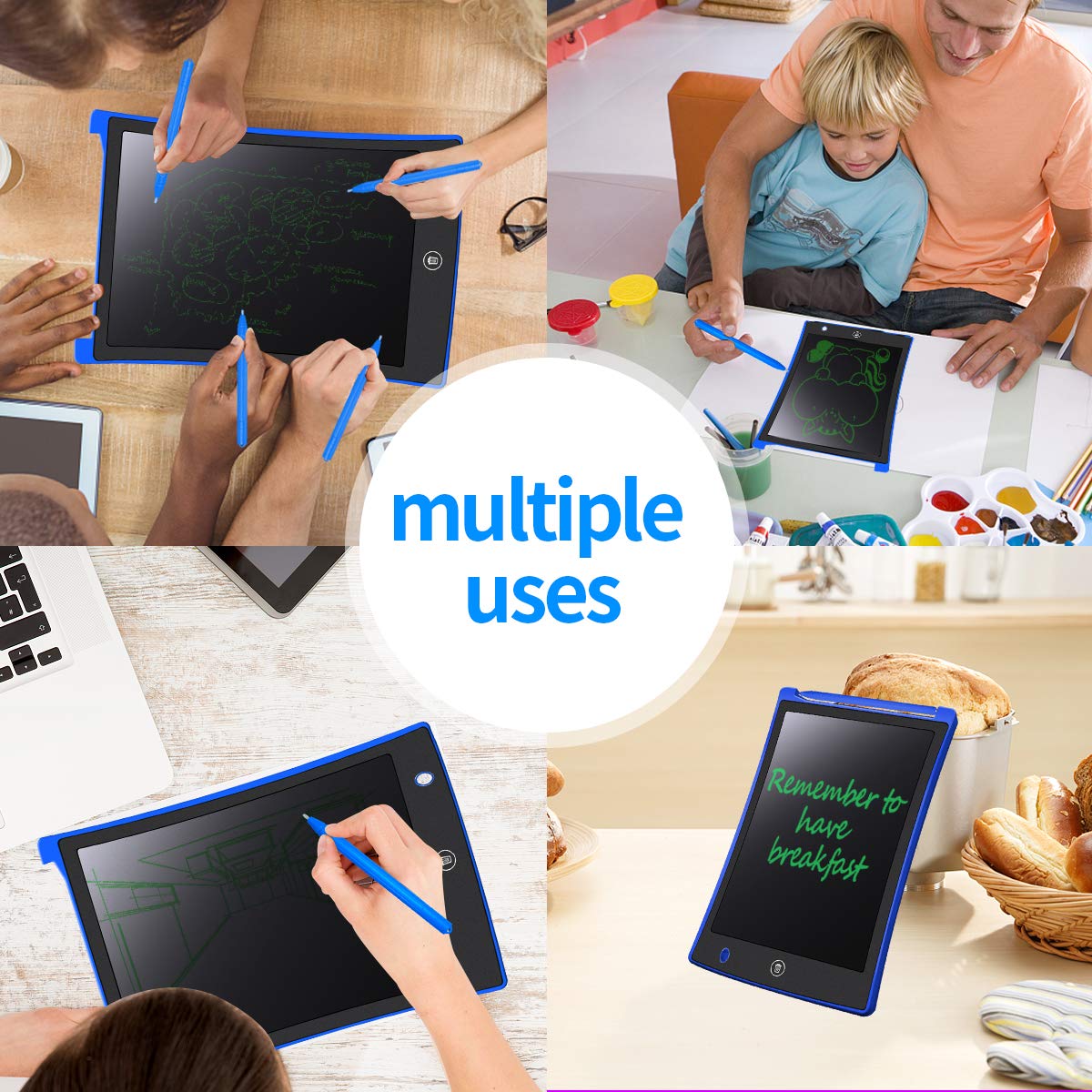 MYMAHDI LCD Writing Tablet, 8.5 inch Doodle Board, Electronic Drawing & Writing Board, with Smart Writing Stylus for Kids Gifts, School,Office, Fridge or Family Memo, Blue