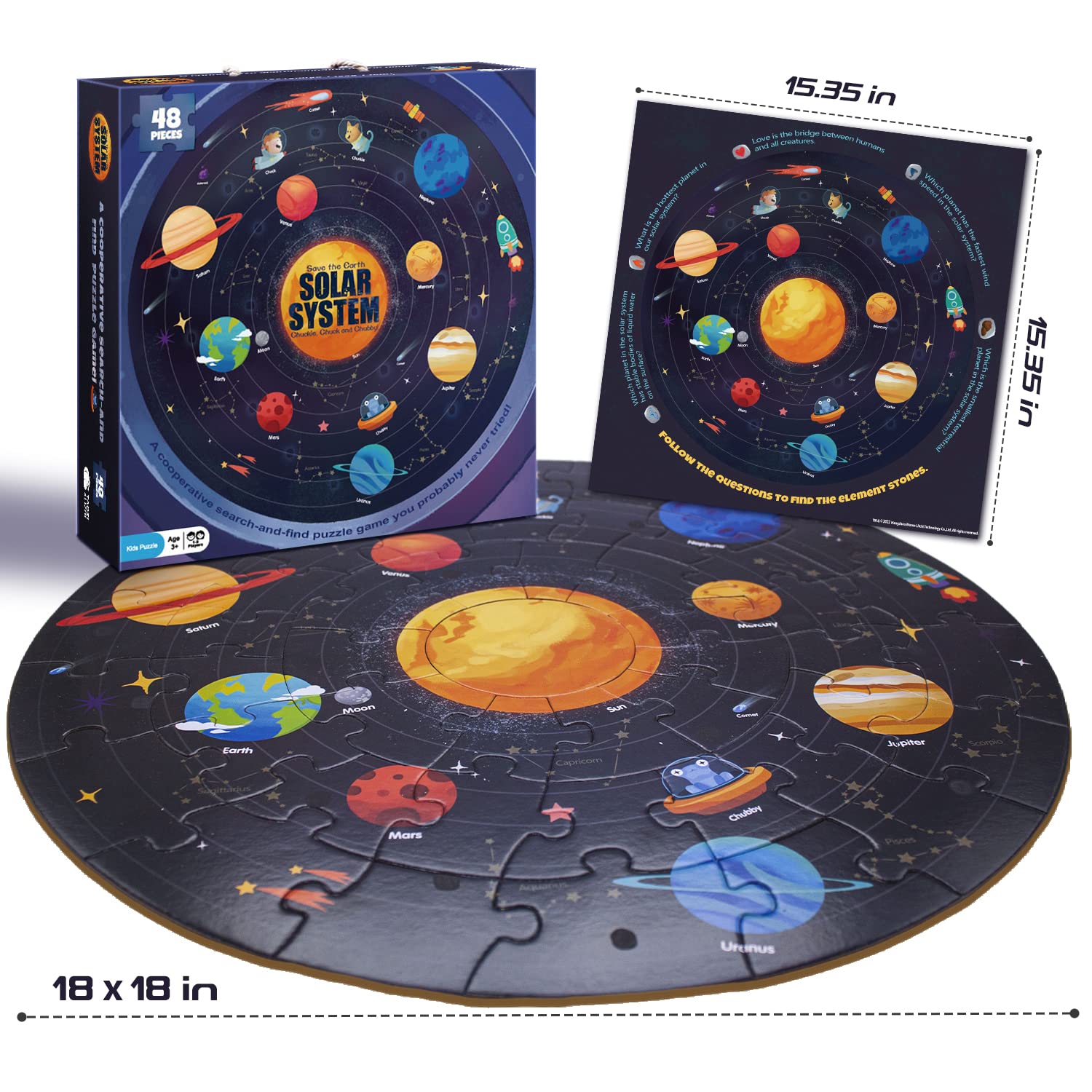 Solar System Puzzles for Kids Ages 4-6, 6-8, Large 48 Pieces Round Space Planets Toddler Puzzle Age 2-4, Jigsaw Floor Puzzles for Kids Ages 3-5, Puzzles Gifts for Boys Girls Children