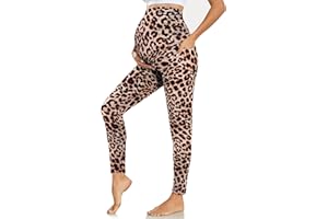 Farrobor Maternity Leggings Over Bump with Pockets - Stretchy Maternity Tights Pregnancy Pants for Women Soft Belly Support