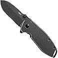 CRKT Squid Black Everyday Carry Assisted Folding Knife with Frame Lock: Stainless Steel Plain Edge Blade, Stainless Steel Handle, Pocket Clip, 2493