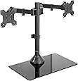 VIVO Black Dual Monitor Stand Adjustable Mount with Freestanding Glass Base | fits 2 Screens up to 27inches (STAND-V002FG)