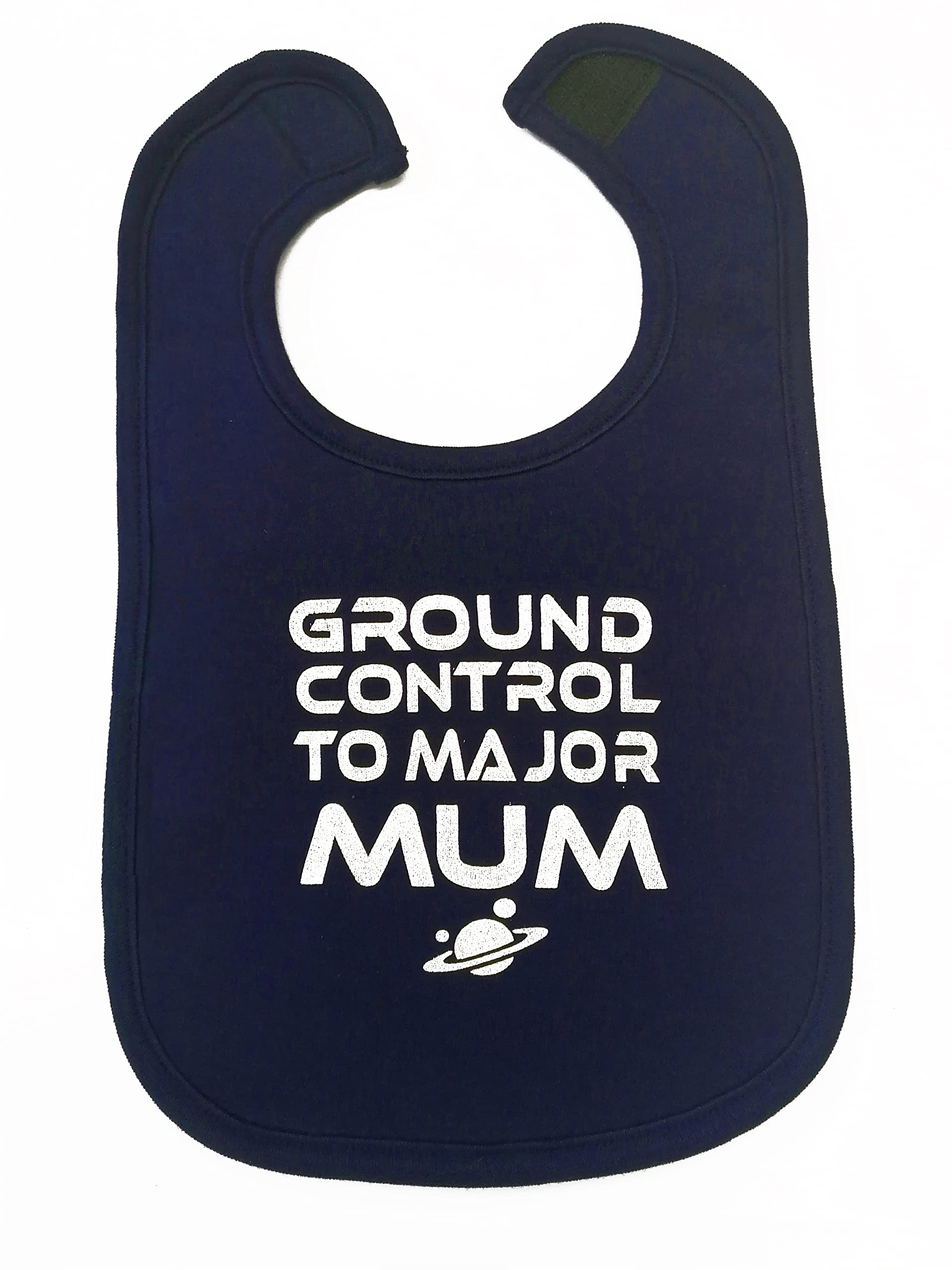 Baby Moo's 1 x Ground Control To Major Mum ® Baby Bib Baby & Toddler Bibs [0-3 Years] | David Bowie Inspired Bib | New Mum & Dad Rock Music Gift UK (Blue x1)