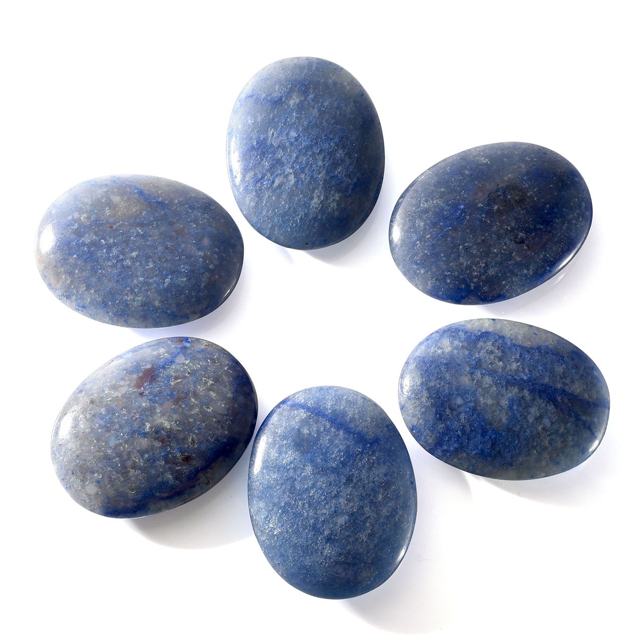 QGEM 2pcs Healing Crystals Oval Worry Stone Rose Quartz & Blue Aventurine Pocket Palm Stone w/Box Gift