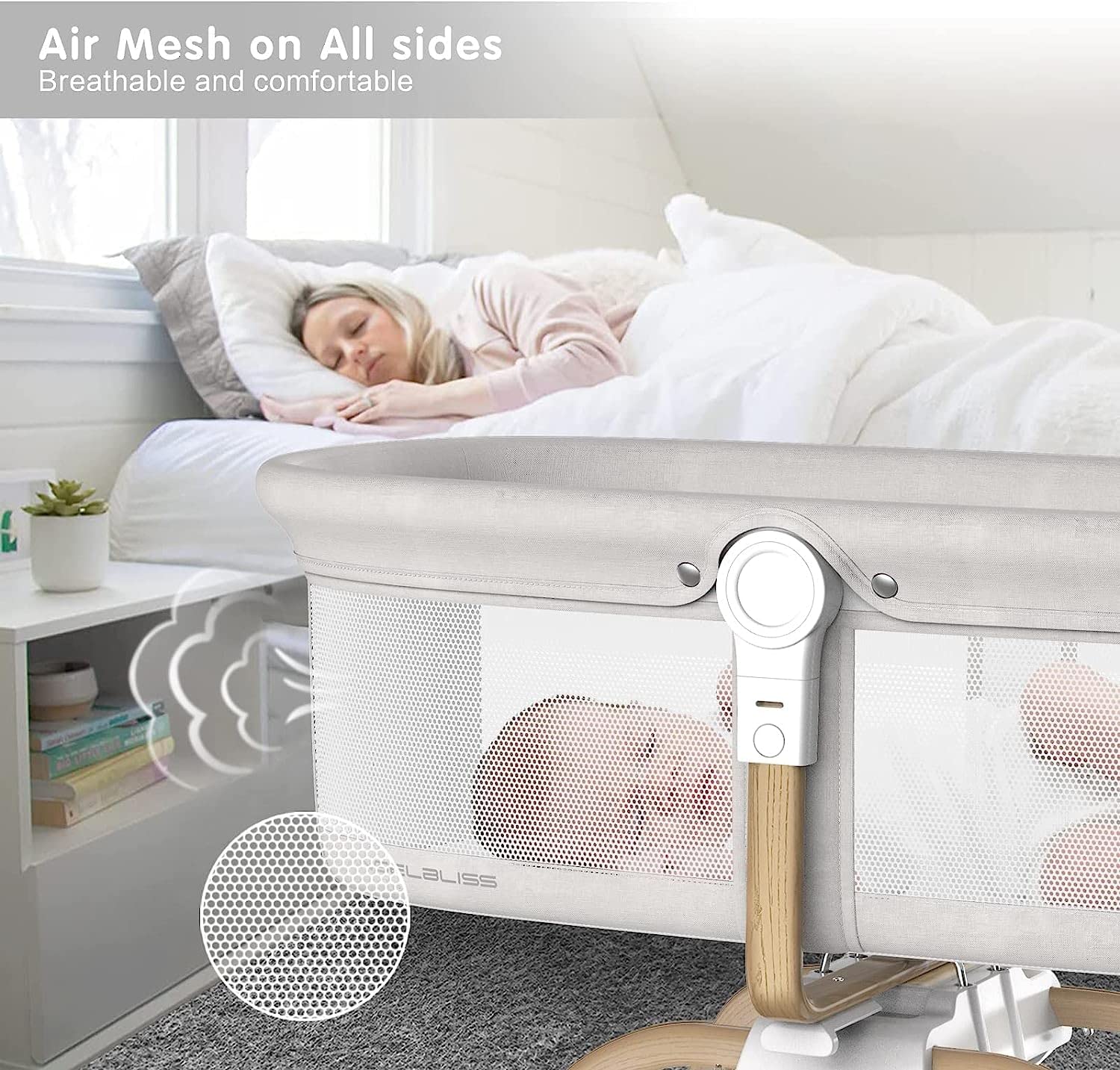 ANGELBLISS 3 in 1 Baby Bassinet, Rocking Bassinets Bedside Sleeper, One-Second Convert Travel Portable Bassinet Newborn Baby (White)