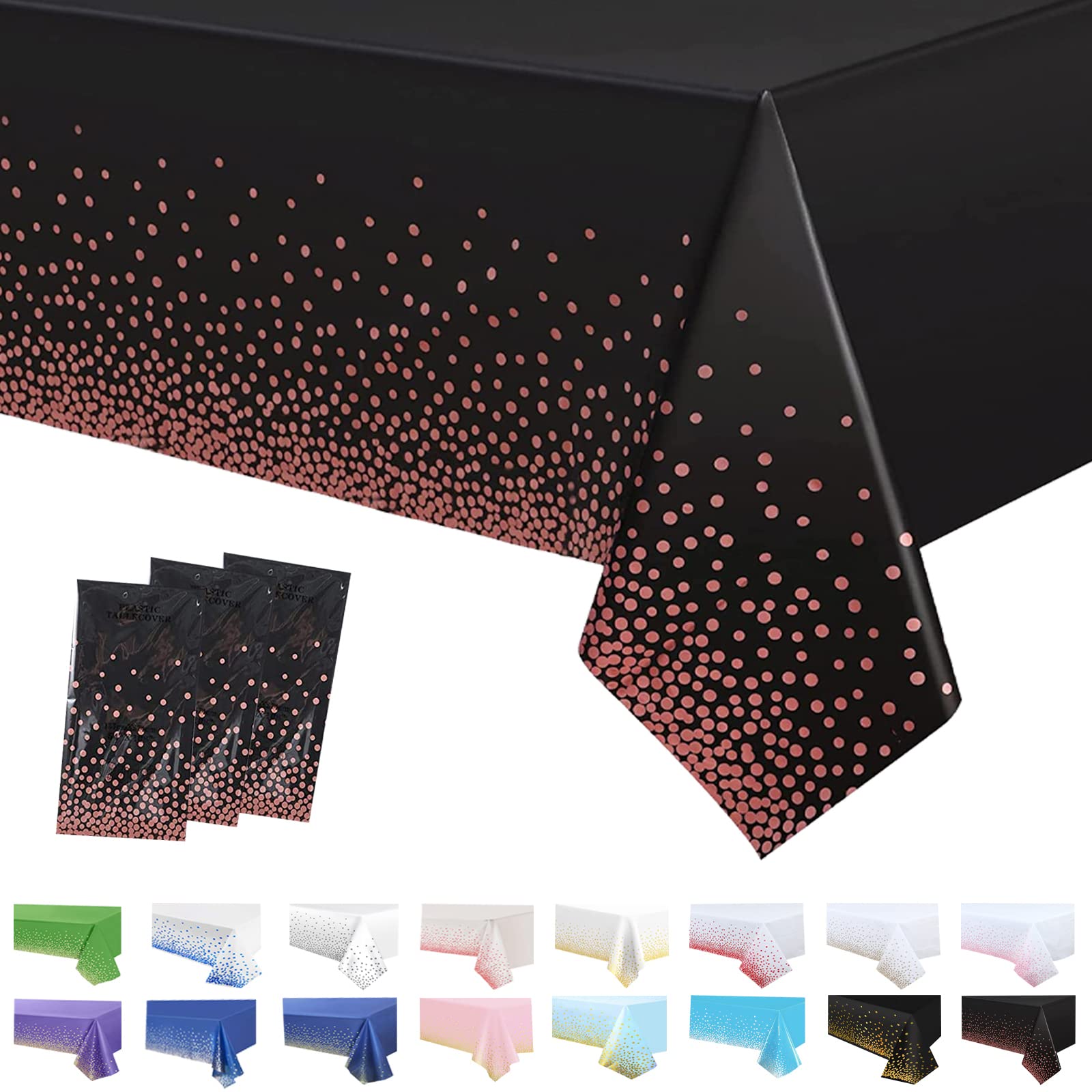 3Pack Black and Pink Dot Table Cloth Party Disposable Tablecloths,137x274cm Confetti Table Covers Rectangle Plastic Tablecloth Party for Picnic,Baby Shower,Wedding,Birthday,Christmas Table Decorations