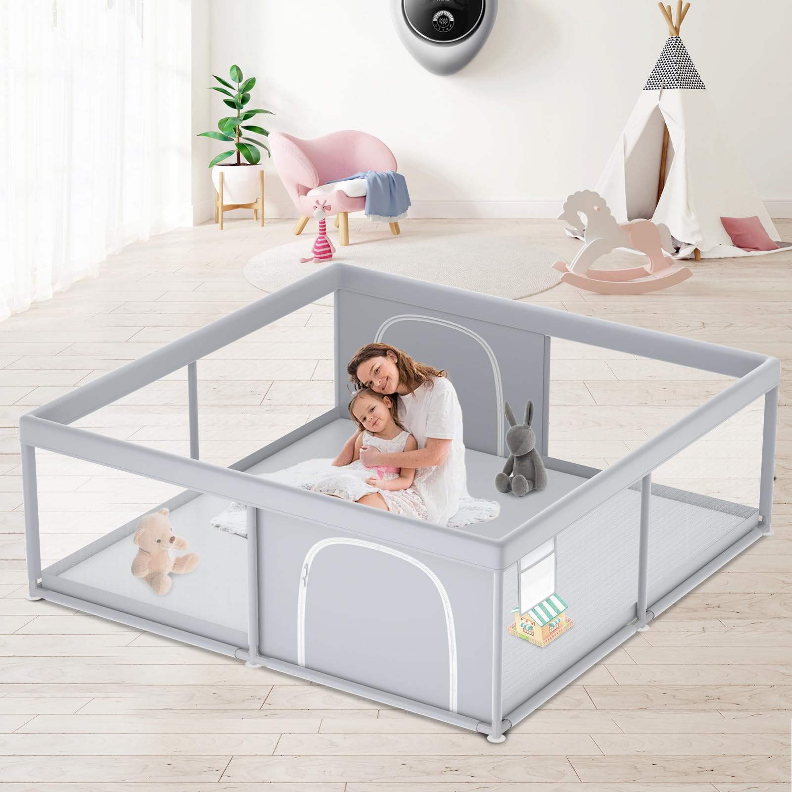Photo 1 of ** SOLD AS IS NO RETURN/REFUNDS**
XVISHX Baby Playpen, 79''x79'' Extra Large Playpen for Babies and Toddlers, Baby Fence Play Pen for Indoor & Outdoor, with Soft Breathable Mesh Grey