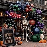 Halloween Balloon Arch Double Stuffed, Dark Green Navy Blue Burgundy Purple Black Balloon Garland Kit for Halloween Birthday Witch Gothic Spooky Magic Party Decoration