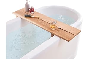 bingaai Cedar Wood Bathtub Tray 39 Inch, Adjustable Wooden Bath Tray for Tub, Wood Bath Caddy Tray for Bathtub, Bath Tray Table for Luxury Bath, Embrace Simplicity and Savor Your Soaking Moments