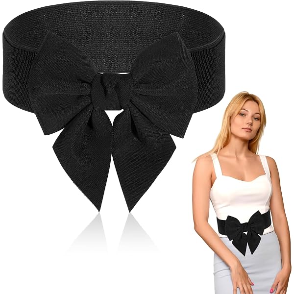 9764 2 Pcs Women\'s Vintage Bowknot Belt With Elastic For Dresses Stretch Skicuff 2 Pcs Women main image 3