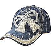 Women's Denim Baseball Cap with Pearl Rhinestone Trendy Y2k Visors UV Protection Sun Hat Outdoor 2026