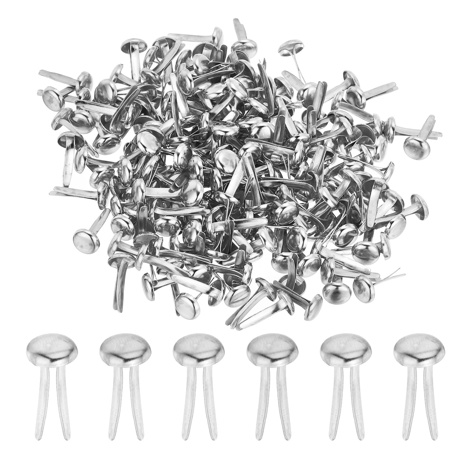 PATIKIL 200 PCS Paper Brass Fasteners Split Pins Pastel Mini Metal Brads Round Head Plated Fastener for Craft Art Scrapbooking DIY Supplies, Silver, 8 x 15 mm — image 1