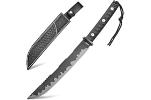 Gtkii GTK38 Fixed Blade Knife DC53 Steel Blade Full Tang Nylon Fiberglass Handle Samurai Style Fix Knifes for Outdoor Camping Hunting Collection with Leather Sheath(Black)