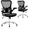 Office Chair,Ergonomic Desk Chair,Mesh Computer Chair with PU Leather Flip-up Armrest,Home Office Chair with Lumbar Support,Adjustable Executive Mid Back Task Chair,Rolling Swivel Office Chairs,Black