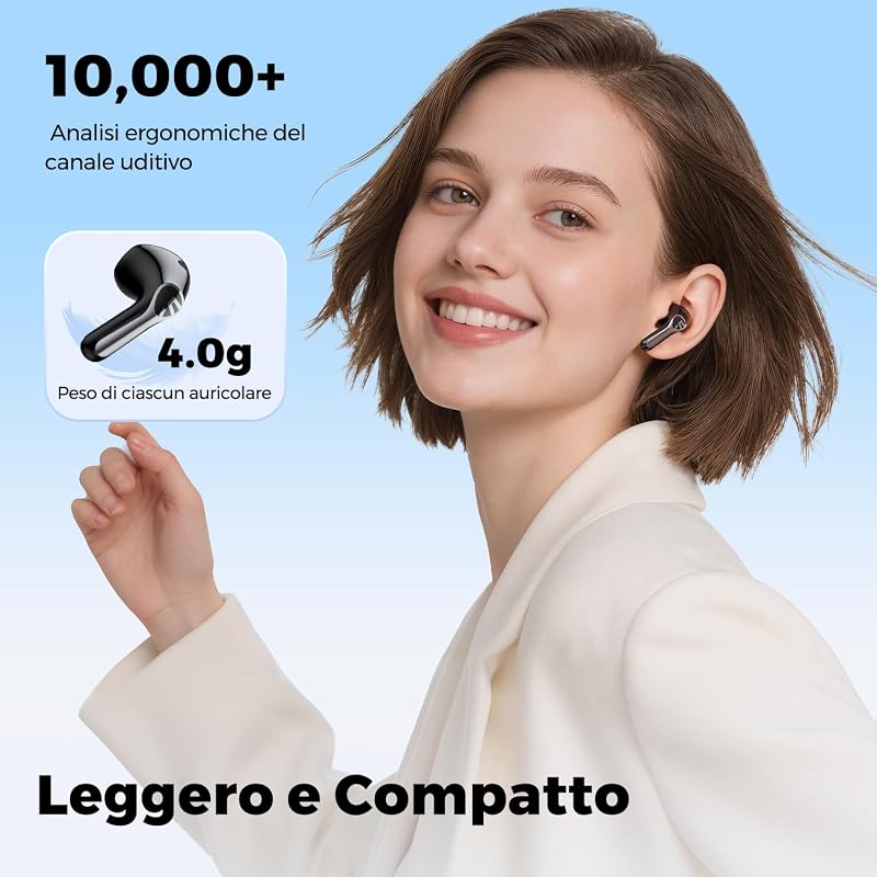 Air6 HS Cuffie Bluetooth 6.0 Semi-in-ear, Hi-Res LDAC, Driver 13mm, 45h Batteria, Ricarica Rapida, 2MIC ENC, IPX5, Leggere 4g [Italia] — foto 8 di 8