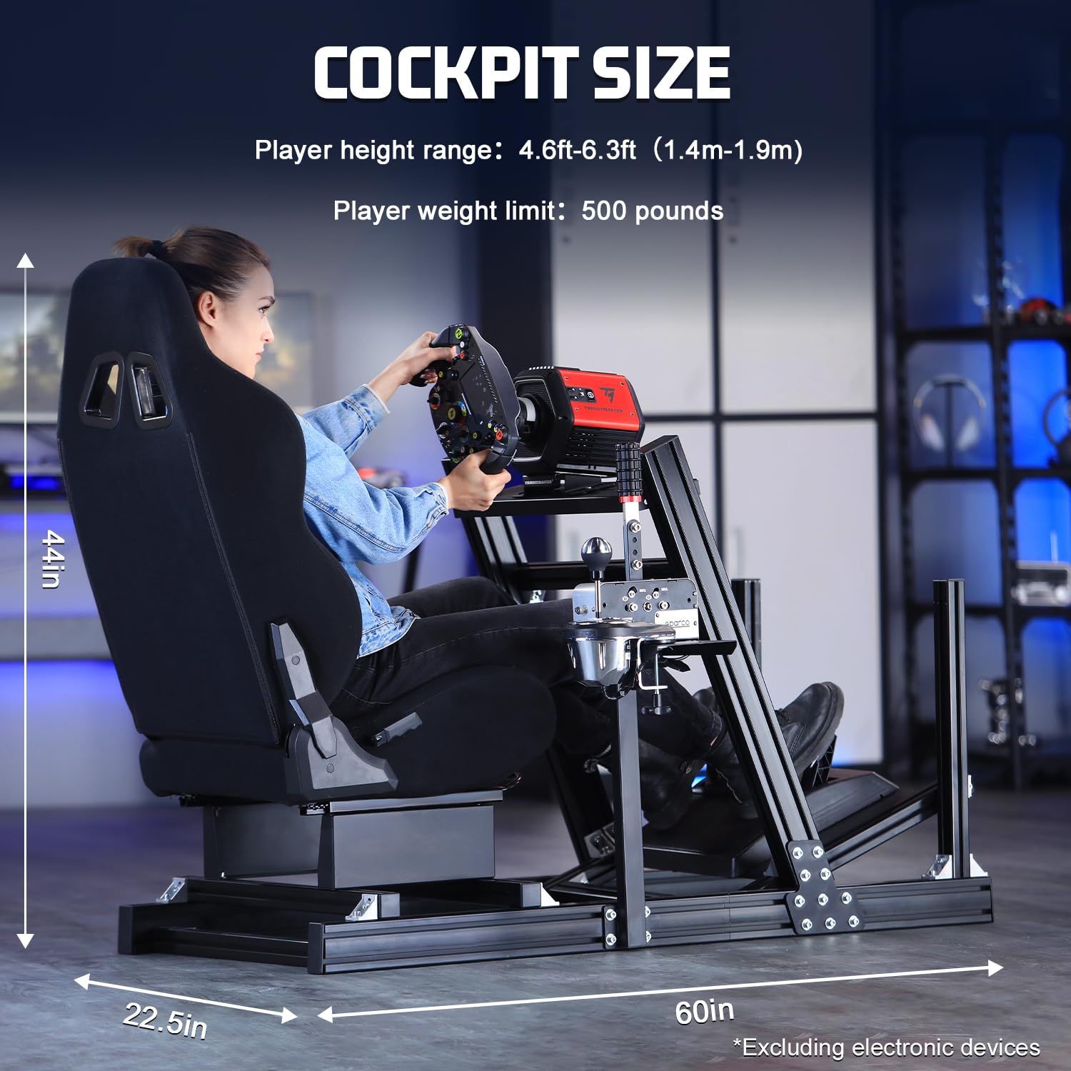 Marada Aluminum Profile Racing Simulator Cockpit with Seat, Unlimited Adjustment, Fit for Thrustmaster/Fanatec/Moza/Logitech G29 GPro,Sim Frame 8040, Not Include Steering Wheel,Pedals,Handbrake