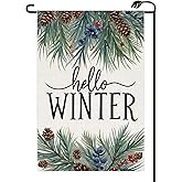 Hello Winter Garden Flag 12x18 Inch Vertical Double Sided Christmas Seasonal Berry Pine Twigs Small Flags Farmhouse Outside Decoration For Yard DJ17