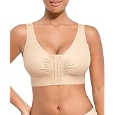 FeelinGirl Front Closure Post Surgery Compression Minimizer Bra with Adjustable Straps Wirefree Bras