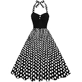 ODIZLI Women's 1950s Retro Dress Halter Neck Polka Dot Swing Dress Sleeveless Retro Cocktail 50s Style Dresses