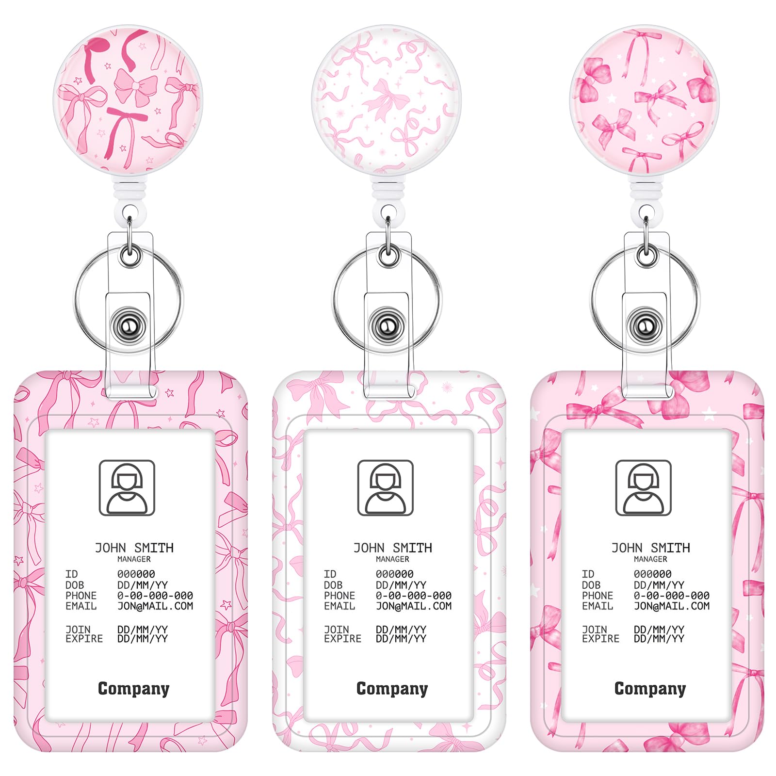 Photo 1 of 3 Set Bow Badge Holder with Valentines Day Badge Reel Retractable ID Badge Holders with Clip Name Badge Holders for Teacher Nurse Doctor Student Office Workers