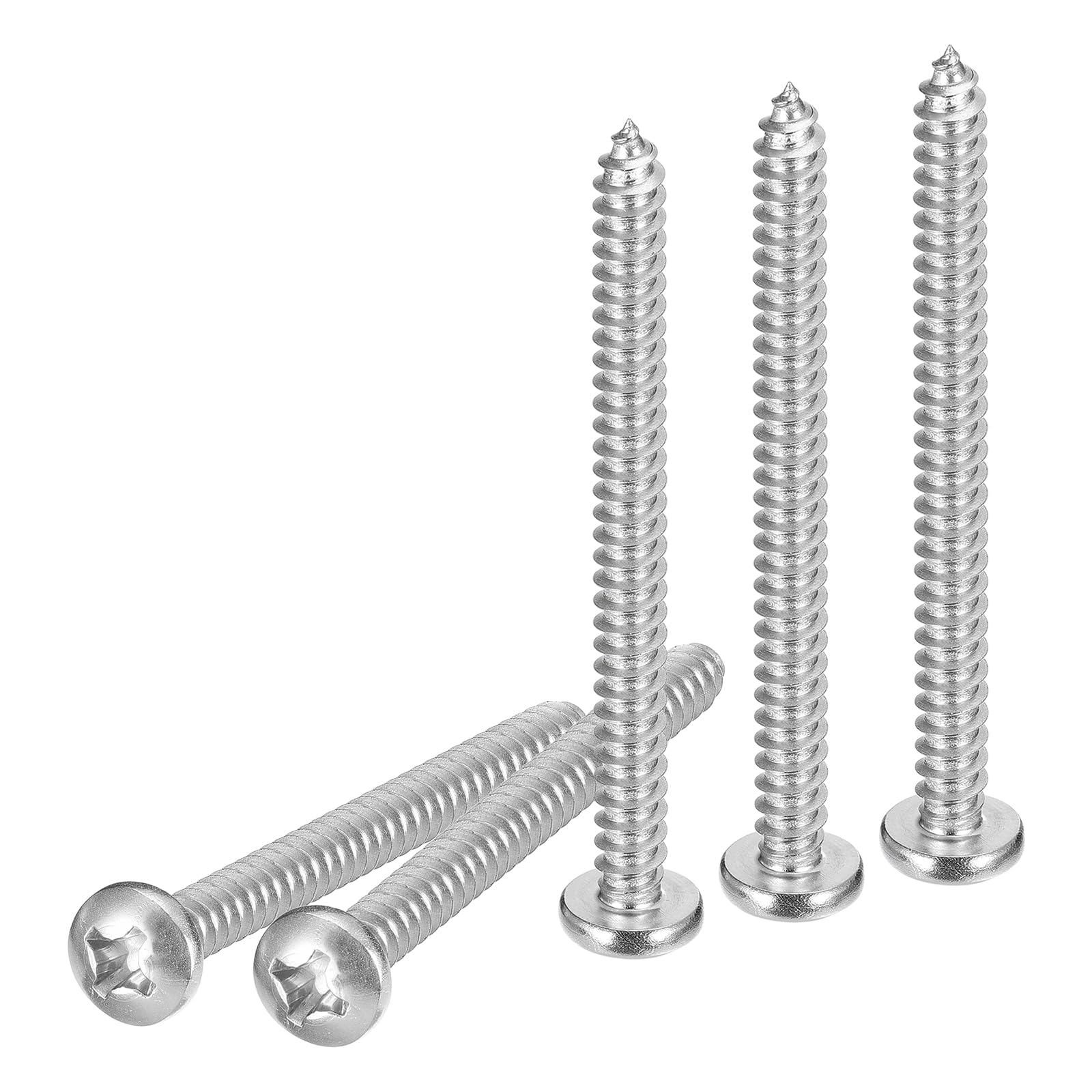 DTGN #14x3" Silver Screws - 100Pack - 304 Stainless Steel Pan Head Phillips Screw
