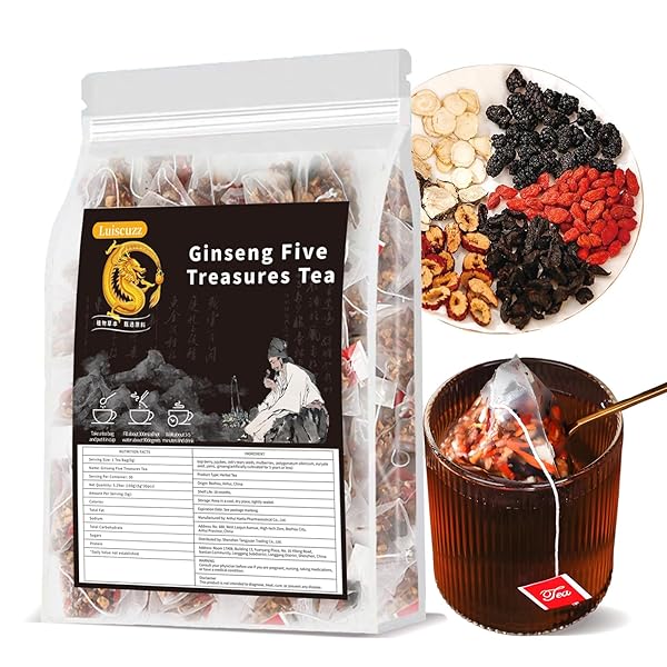 KIDNEY TEA FORMULA GINSENG FIVE TREASURE TEA – NATURAL CHINESE TRADITIONAL HERBAL GINSENG SIX TREASURES KIDNEY TEABAG FOR MEN WOMEN (1PACK(30BAGS))