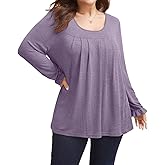 VNIRA Plus Size Long Sleeve T Shirt for Women Oversized Crew Neck Loose Fit Pleated Spring Fall Casual Tunic Top