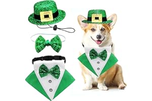 MIDUFRRY St.Patrick's Day Dog Costume 3Pack Puppy Bandana Top Hat Green Shamrock Bow Tie Collar Adjustable Pet Scarf Formal Tux Clothes Irish Tuxedo Outfits for Dogs Cat Dress (3Pcs Irish Hat Tux Bow, Small)