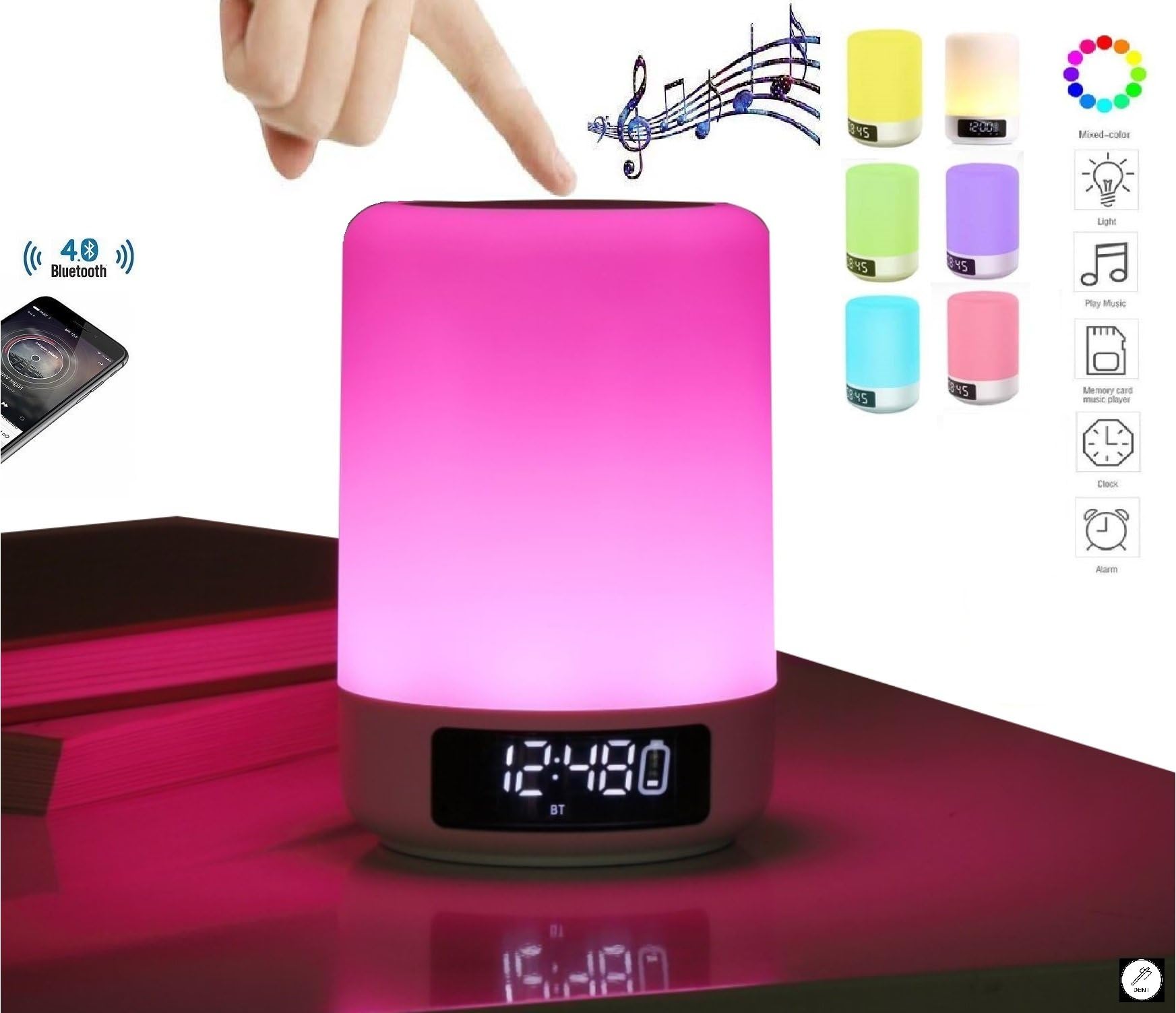 Bedside Table Lamp Alarm clock Portable Bluetooth Speakers Hands Free Night Light Dimmable Touch Sensor MP3 player LED Desk Lamp Bedside Table Lamp Color Changing Lamp DENT Products [Upgraded Version]