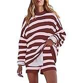 LAMISSCHE Womens Oversized Lounge Sets 2 Piece Outfits Striped Matching Pajama Set Long Sleeve Sweater Set