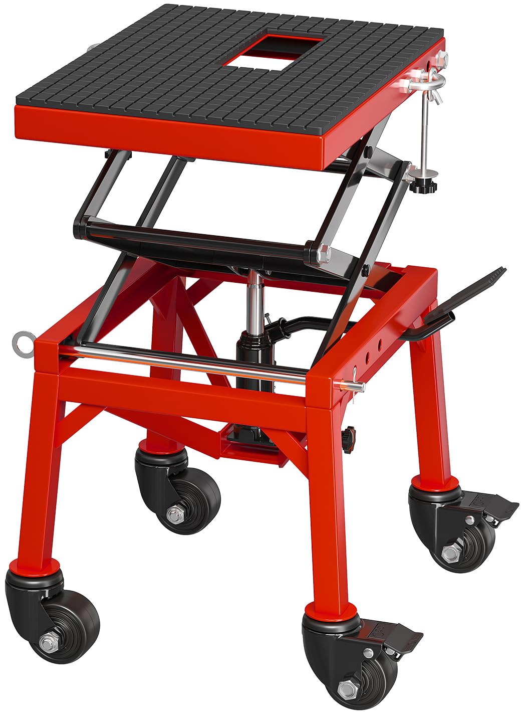 Photo 1 of 350 Lbs Hydraulic Motorcycle Scissor Lift Jack,14"-36" Lifting Height,Foot-Operated Motorcycle Stand Lift with 4 Wheels for ATV Dirt Bike,Red