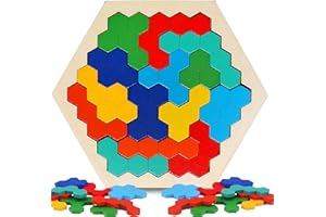 NAODONGLI Wooden Puzzles for Kids,Brain Teaser Puzzles for Adults,STEM Montessori Educational Hexagon Puzzles Block Family Games Birthday Easter Gift for All Ages Challenge