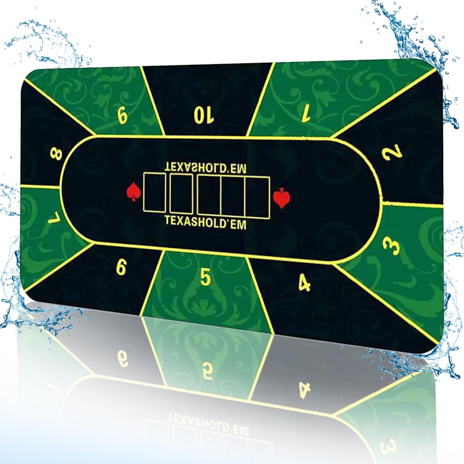 180x90 cm Poker Mat,10 Player Texas Hold'em Poker Rubber Mat Topper for Tables,Portable Poker Table Top Layout For Play Cards,PokerGames,Blackjack,Casino,With Carrying Bag