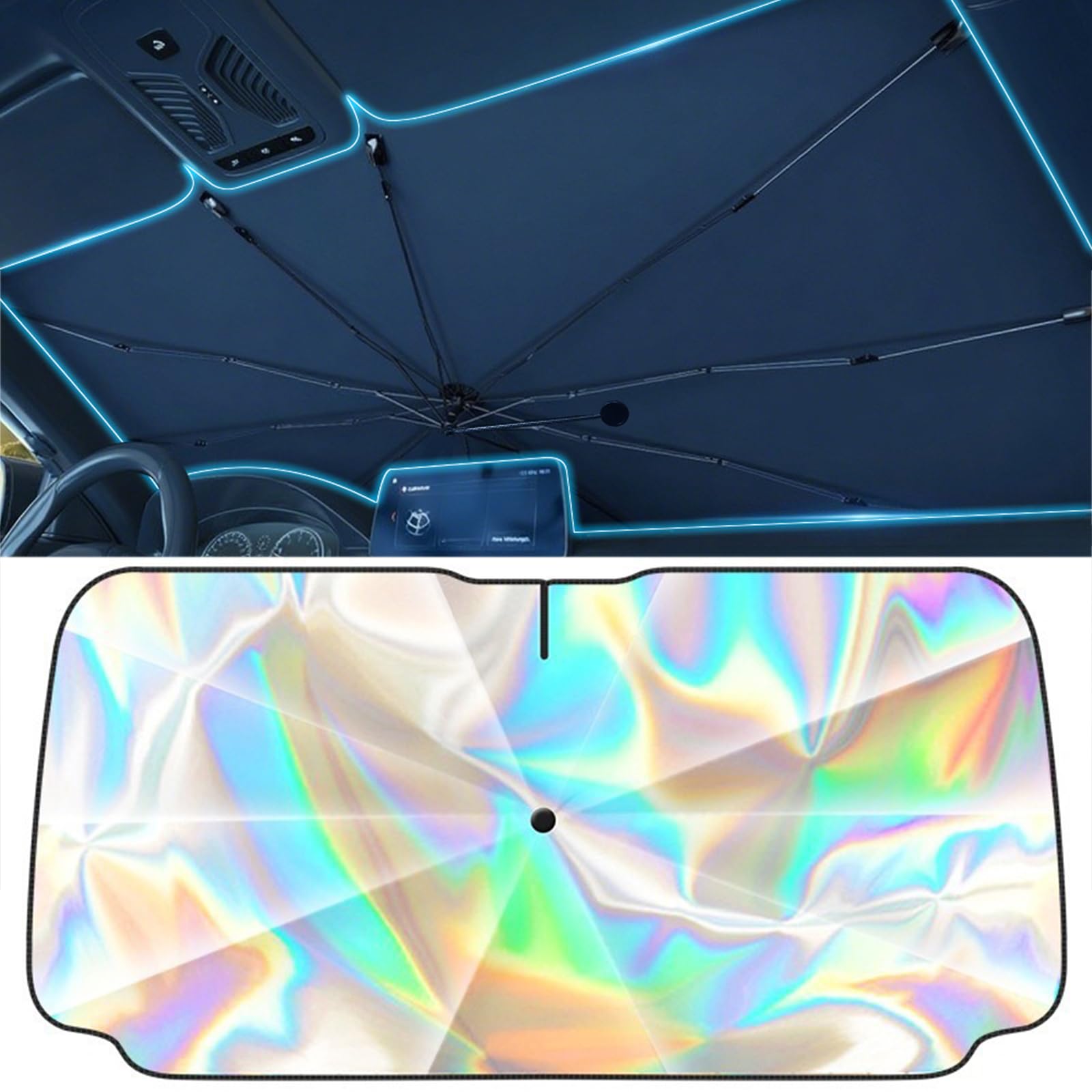 Photo 1 of [2025 Upgrade] Car Windshield Sun Shade Umbrella, Foldable Sun Visor for Sedan & SUV, Keeps Car Cool, Blocks Heat, 360° Bendable Handle(55" L x 31" W)