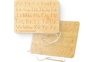JETM·HH Montessori Wooden Alphabet Number Tracing Board | Double Sided Wooden Alphabet Practice Board Learning Educational Toys | Montessori Toys | Preschool Educational Toys for 3 4 5 Year Olds