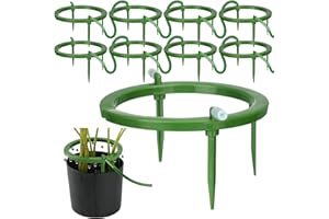Tujoe 8 Set Hydro Halo Water Ring W 3 Leg Support Drip Emitter Drip Ring with Built in 1/8 in Barbed Inlet Fitting 3 Removable Stakes for Irrigation System Rain Watering Plants, Green (5 Inch)