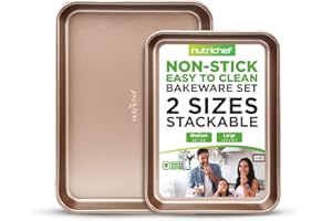 NutriChef Cookie Sheets, Nonstick Carbon Steel Baking Pan-Heavy Duty Quarter and Jelly Roll Oven Tray, Warp Resistant and Eas