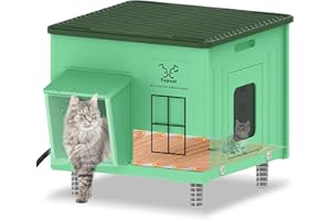 MYODAL Indestructible Heated Cat House for Outdoor Cats in Winter, 100% Waterproof & Weatherproof Heated Cat House for Outside, Fully Insulated Feral Cat Shelter for Outdoor Barn Strays, 17.7 x 15 x 17.5 in