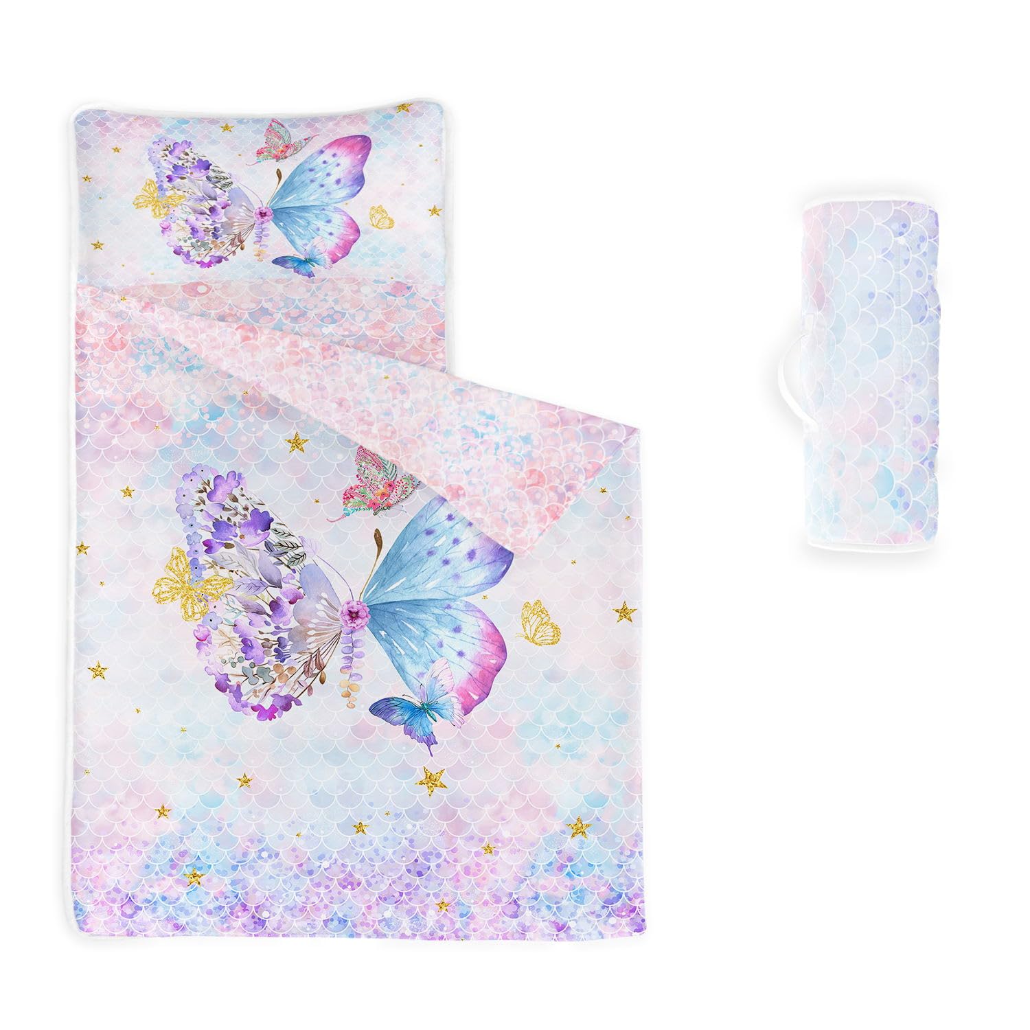 HOSIMA Nap Mat -Butterfly Sleeping Bag with Removable Pillow - Daycare and Sleepovers Preschool Kindergarten Bedding Set for Kids Toddler Boys Girls(Butterfly4 Standard)