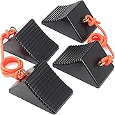 OULEME 4PK Heavy-Duty Rubber Wheel Chocks for RV Travel Trailer Camper | Solid Stoppers with Eyebolt &amp; Rope for Easy Carry, Anti-Slip &amp; Anti-Oil, All-Weather Block for Truck, Boat Trailer, ATV