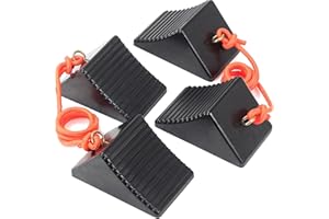 OULEME Heavy Duty Rubber Wheel Chocks with Eyebolt, Solid Wheel Stoppers for Camper, Travel Trailer, RVs, Truck, and ATV, Anti-Slip and Anti-Oil Design, 8"x5"x4"(4-Pack)