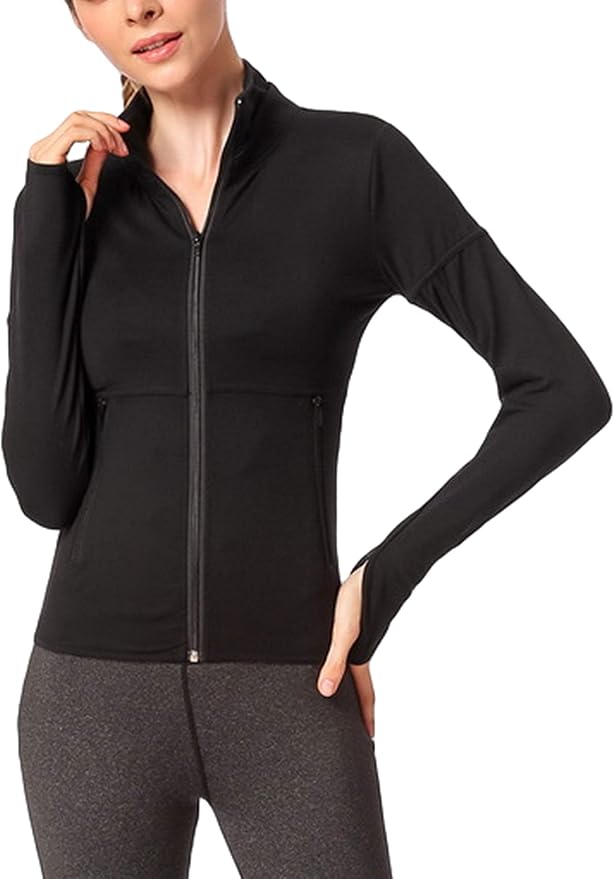 Gihuo Women's Slim Fit Zip Up Yoga Workout Training Jackets with Thumb