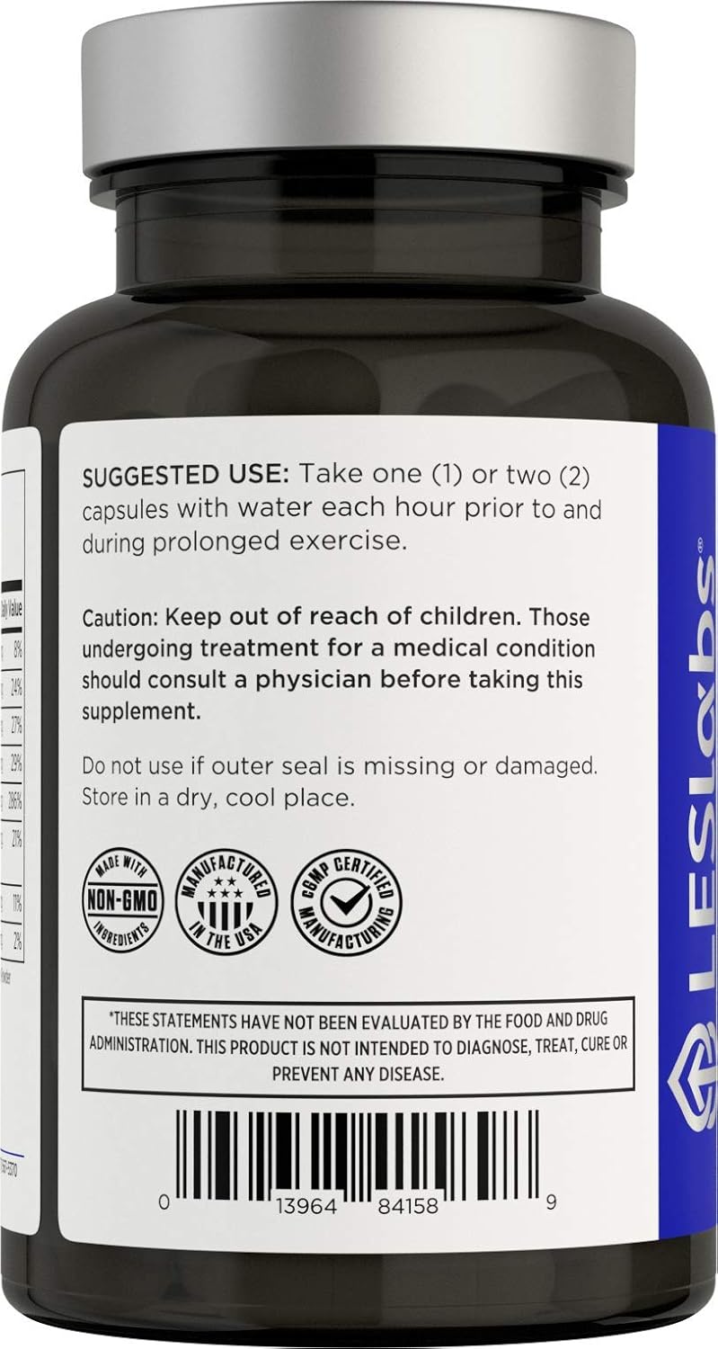 LES Labs Lyte Fuel, Electrolyte Replacement Supplement for Active Rehydration, Muscle Cramping and Ketogenic Diets, 100 Capsules: Health & Personal Care