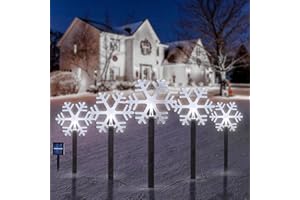 BRIGHTDECK Snowflake Solar Christmas Decorations Outdoor, 5 Pack LED Christmas Pathway Lights, Waterproof Snowflake Pathway Lights, Stake Lights for Christmas Garden Decor（Cold White）