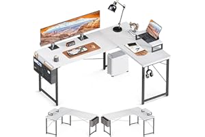 ODK L Shaped Desk, 59" Gaming Computer Corner Desk, Home Office Writing Desk with Monitor Shelf, Space-Saving Workstation Modern Simple Wooden Desk, Easy to Assemble, White